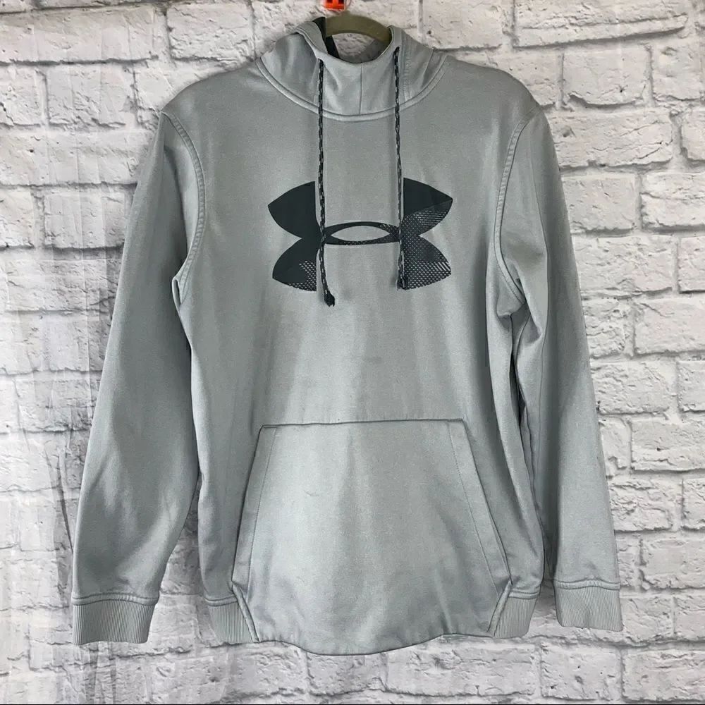 Under armour hoodie w/front pocket drawstring hood grey/black sz youth medium